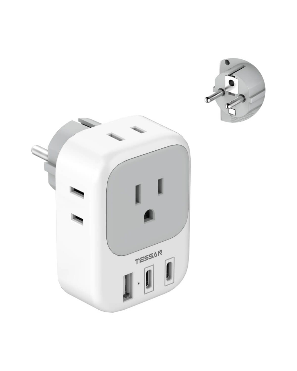 Germany France Power Adaptor with 3 USB Charger Ports(1 USB C), 2 Pack