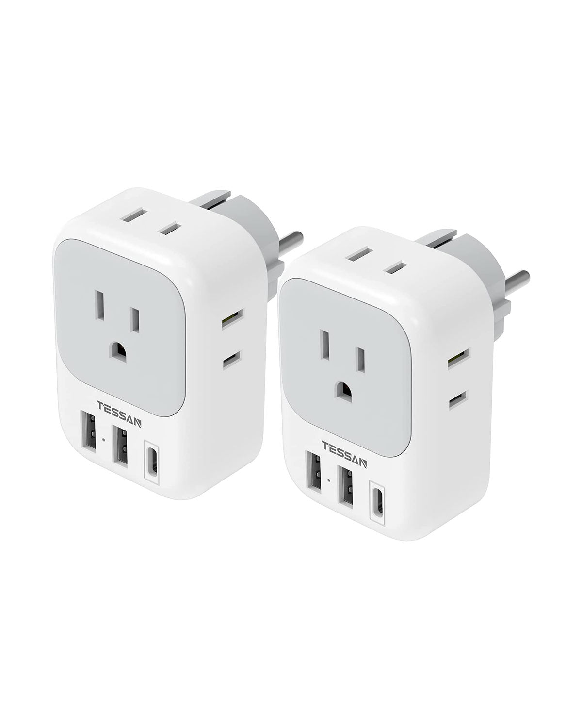 Germany France Power Adaptor with 3 USB Charger Ports(1 USB C), 2 Pack