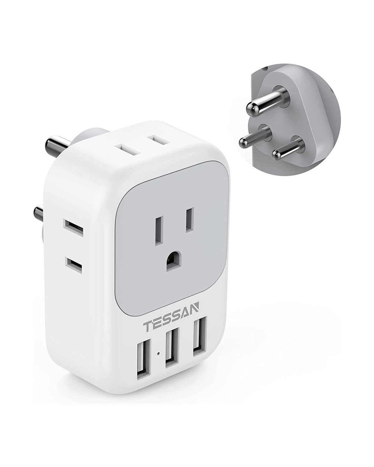 TESSAN US to India Plug Adapter with 4 AC Outlets 3 USB Charging Ports