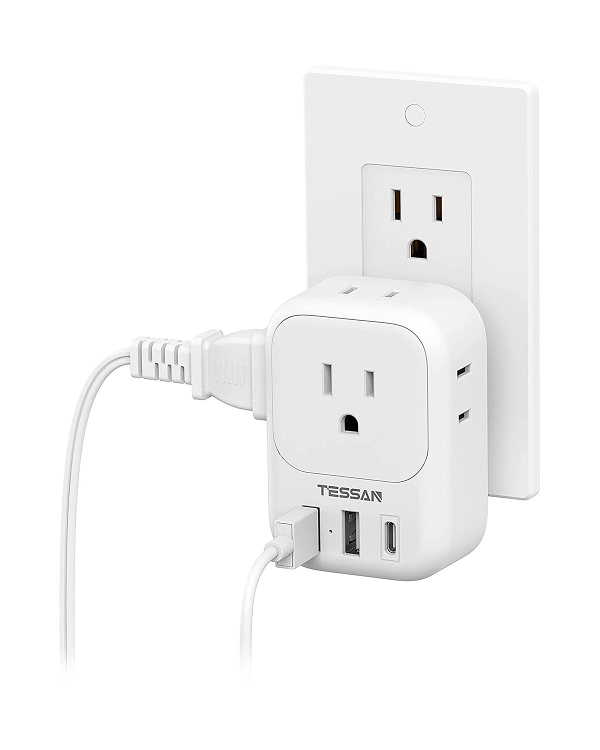 TESSAN USB Plug Adapter Outlet Extender USB Wall Charger with 3 USB Bl