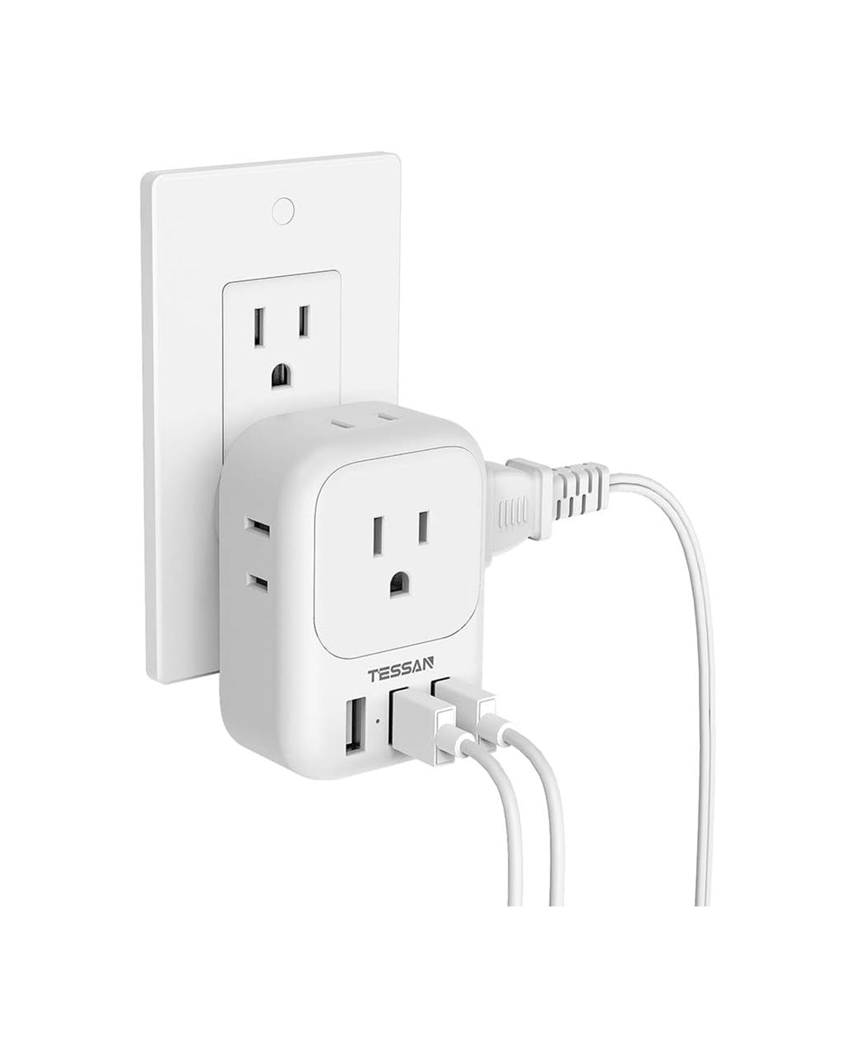 TESSAN Electrical 4 Box Splitter 3 USB Wall Charger, Multi Plug Outlet Extender with USB