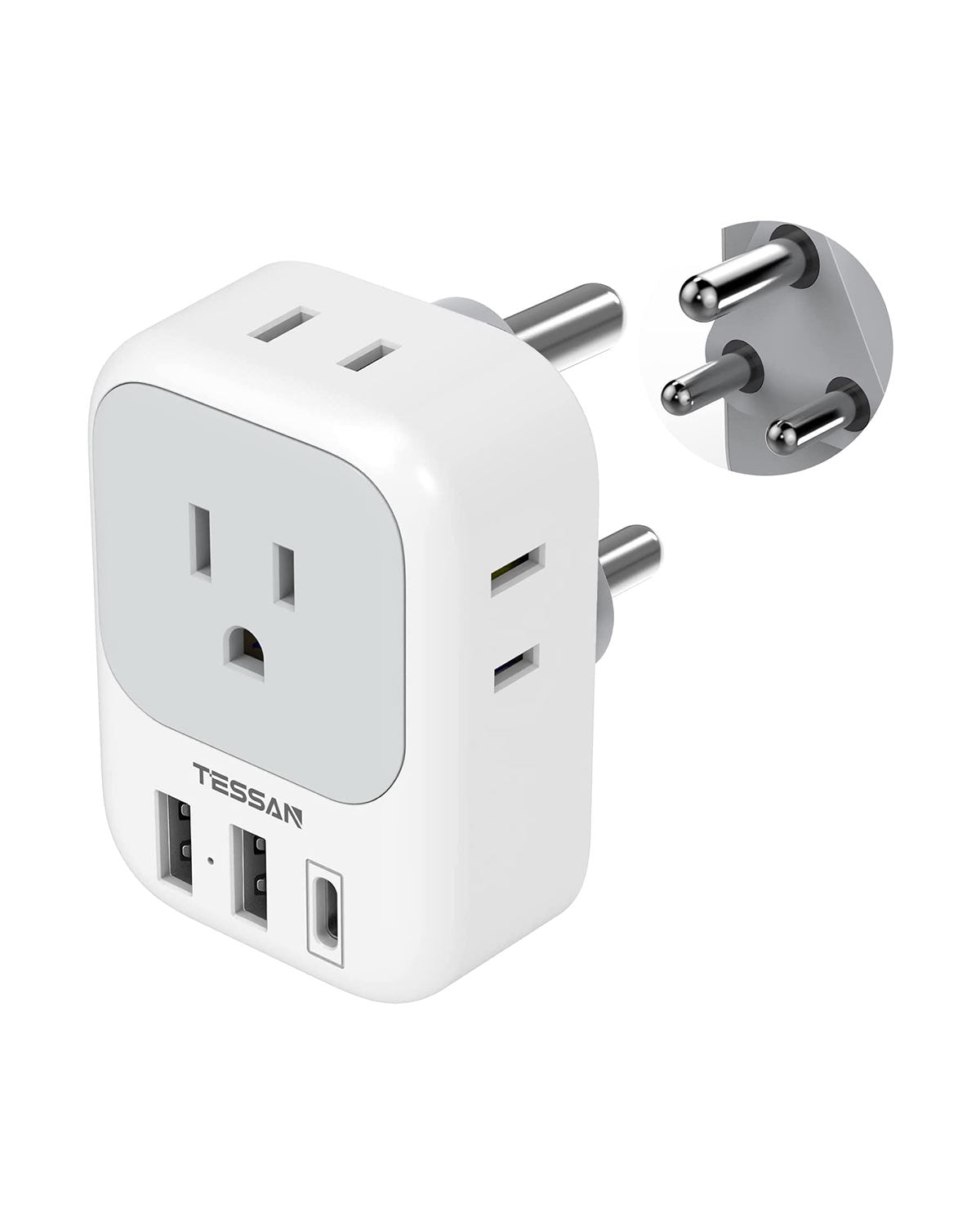 TESSAN South Africa Power Adapter with 4 American Outlets 3 USB Charger (1 USB C Port)