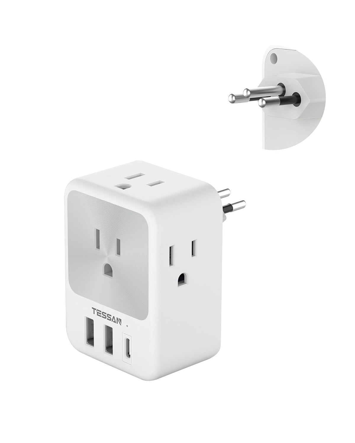 TESSAN Type N Adapter for Brazil with 4 Outlets 3 USB Charging Ports (1 USB C), Brazil Power Adapter Travel Plug