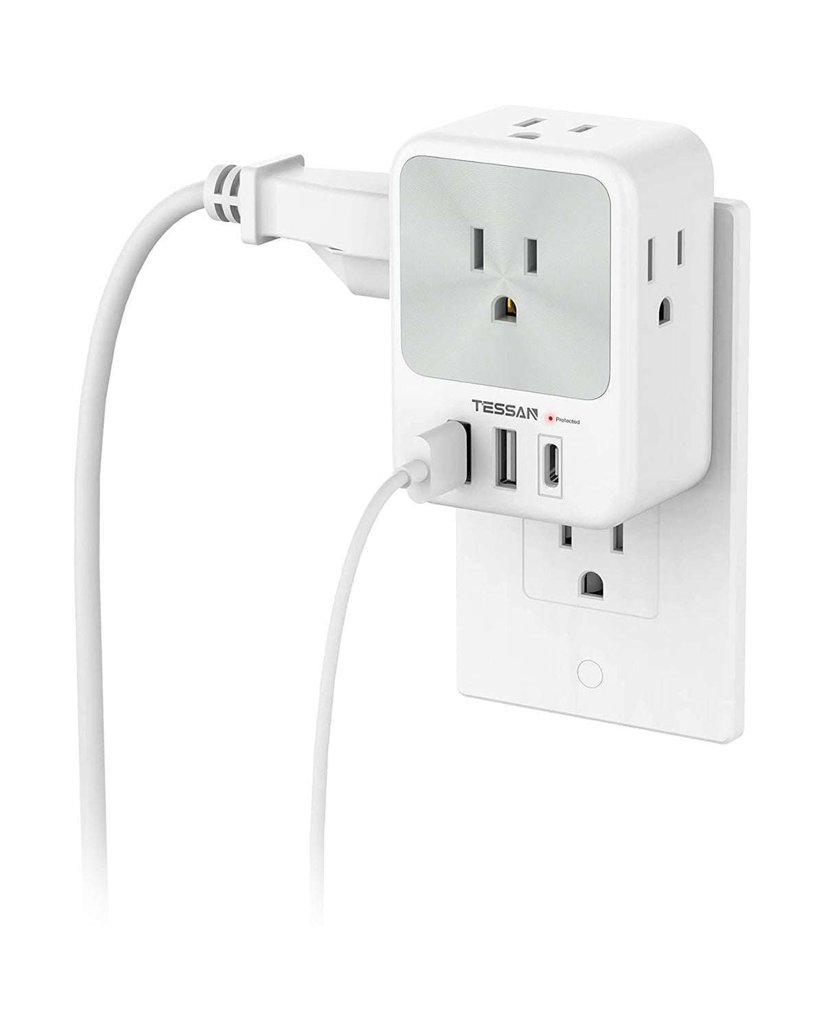 TESSAN Multi Plug Adapter Outlet Extender with 4 AC Outlets 3 USB Ports (1 USB C Port)