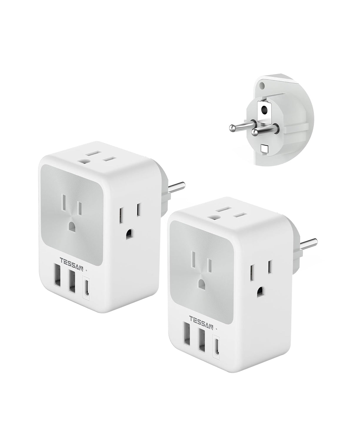 Germany France Travel Power Adapter, Schuko Adaptor with 4 Outlets 3 USB Ports (1 USB C)