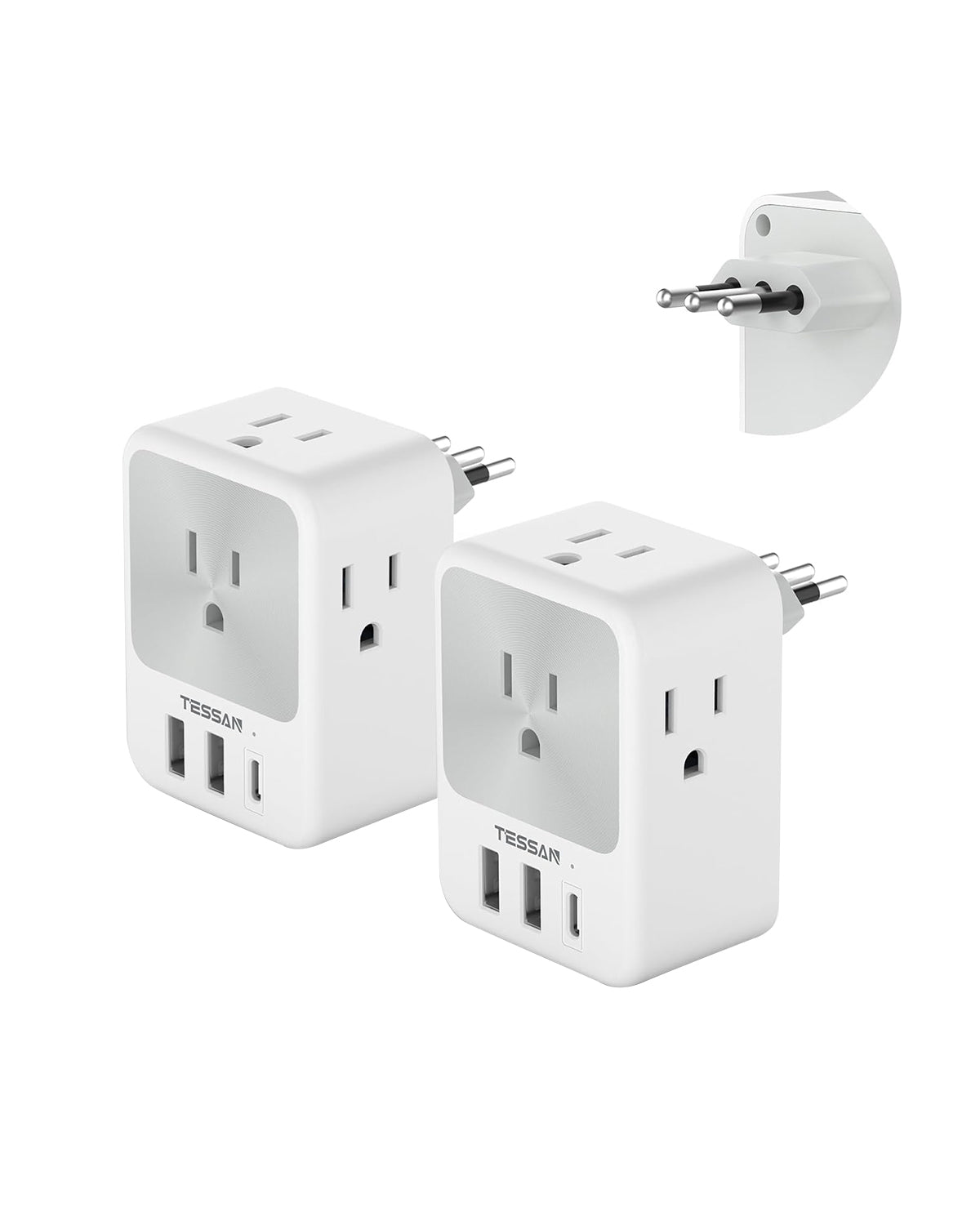 TESSAN Italy Power Adapter with 4 Outlets 3 USB Ports (1 USB C), Italy Travel Plug Adapter 2 Packs