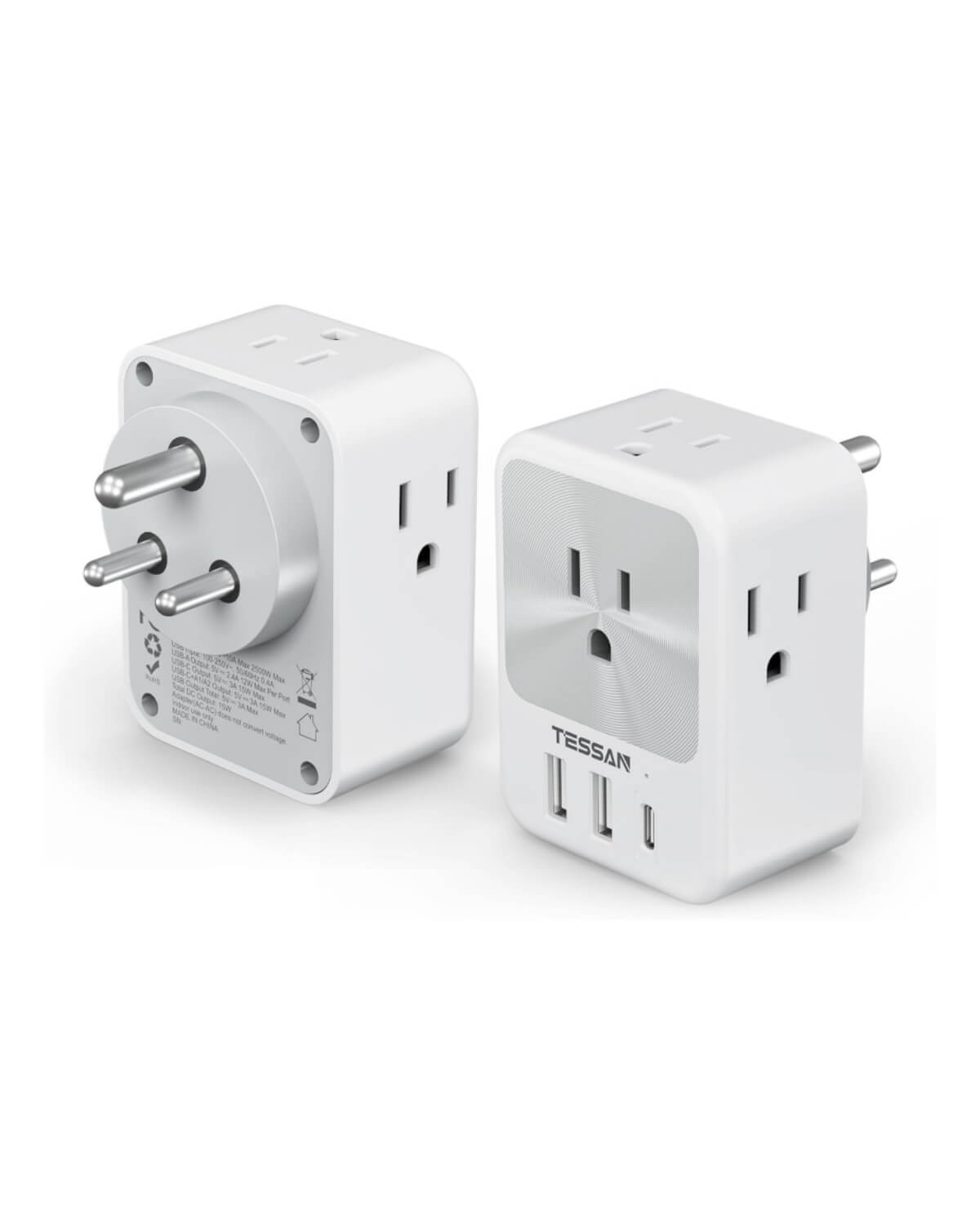 TESSAN South Africa Power Adapter with 4 AC Outlets 3 USB Ports