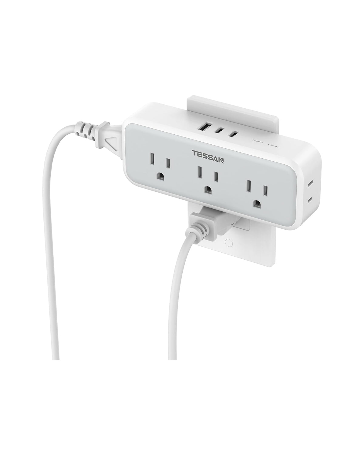 TESSAN Multiple Outlet Splitter with 5 Outlets and 3 USB (2 USB C), Multi Plug Outlet Extender, USB Wall Charger