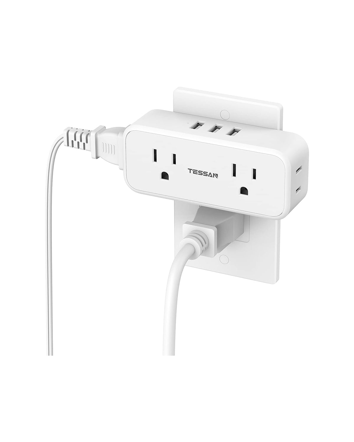 TESSAN 4 Electrical Multiple Outlet Extender with 3 USB Ports, Multi Plug Outlet Splitter with USB