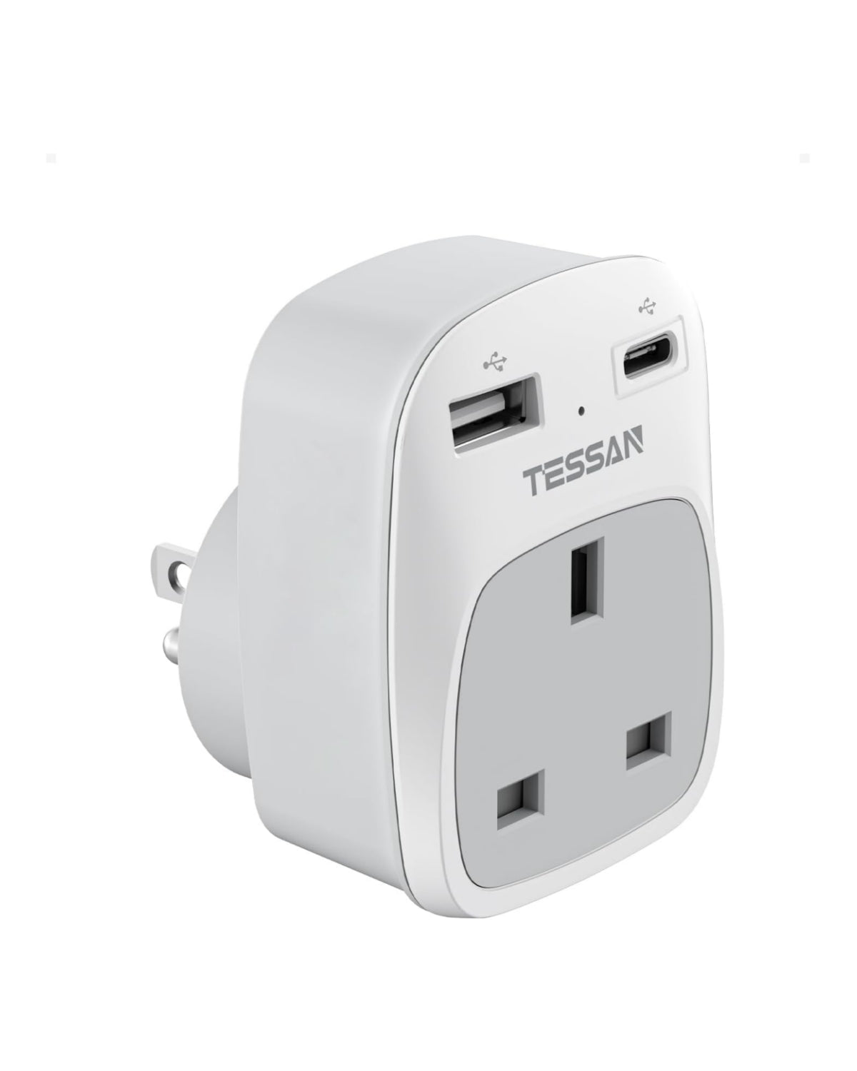 TESSAN UK to US Plug Adapter with AC Outlet 2 USB Ports