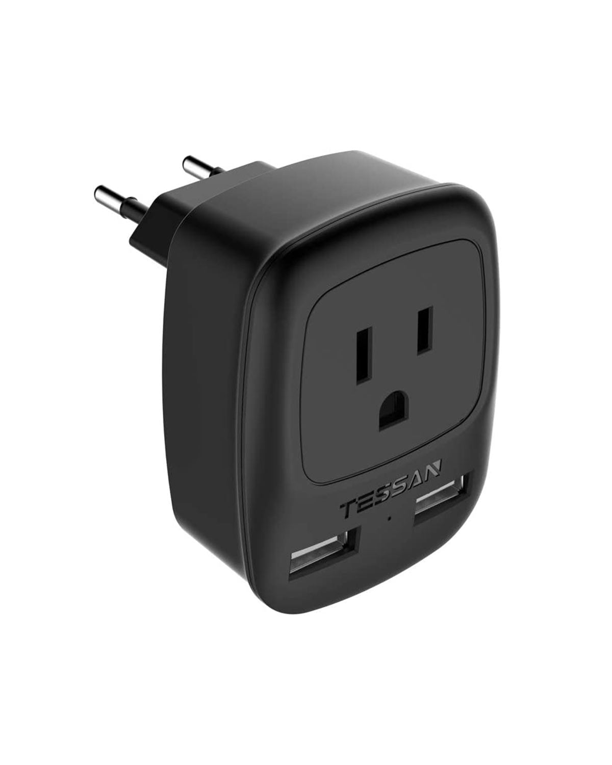 TESSAN European Travel Adapter with 1 outlet and 2 USB charging Ports