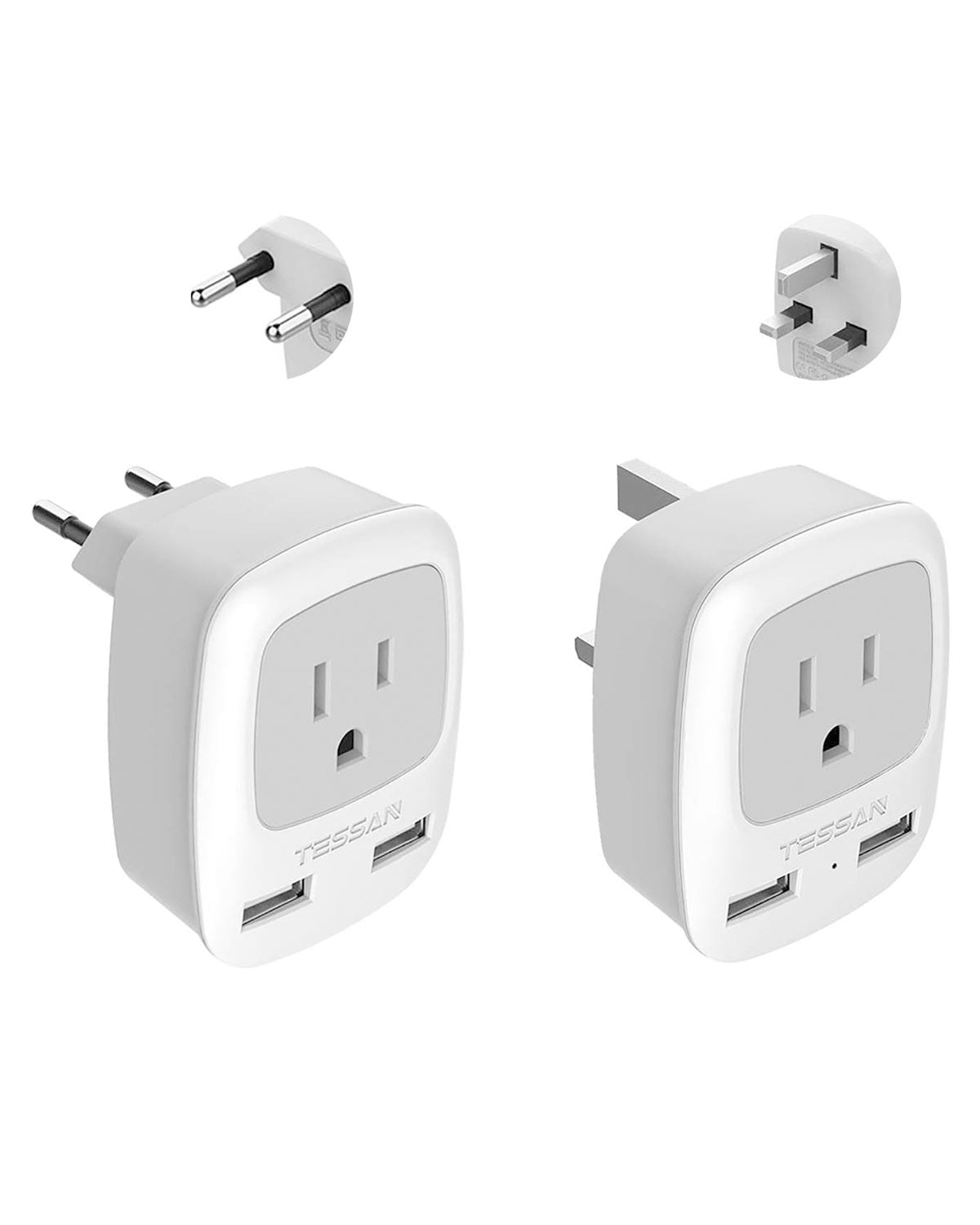 TESSAN European Travel Plug Adapter Kit with 1 outlet and 2 USB charging Ports