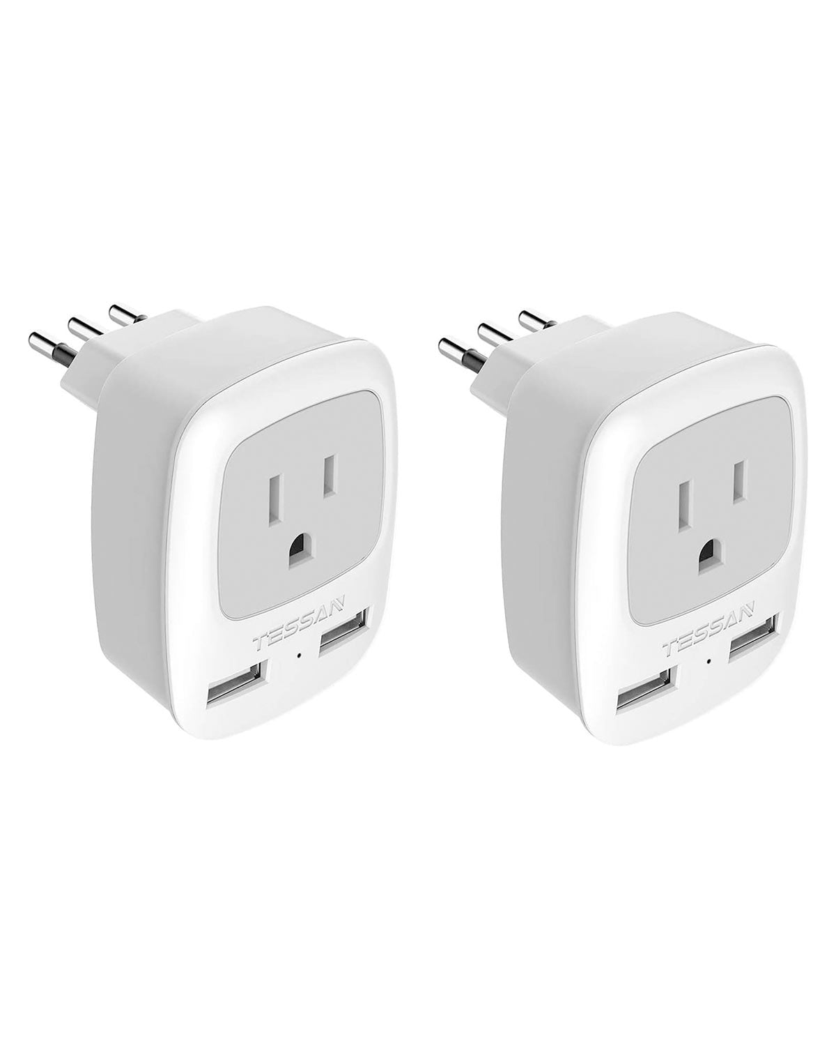 TESSAN Italy Travel Power Adapter, Grounded Plug Converter with Dual USB Charging Ports