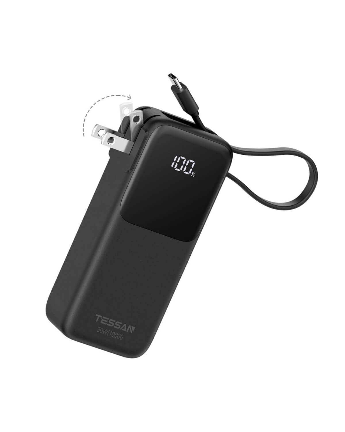 TESSAN 10000mAh 30W Portable Charger with USB-C Cable