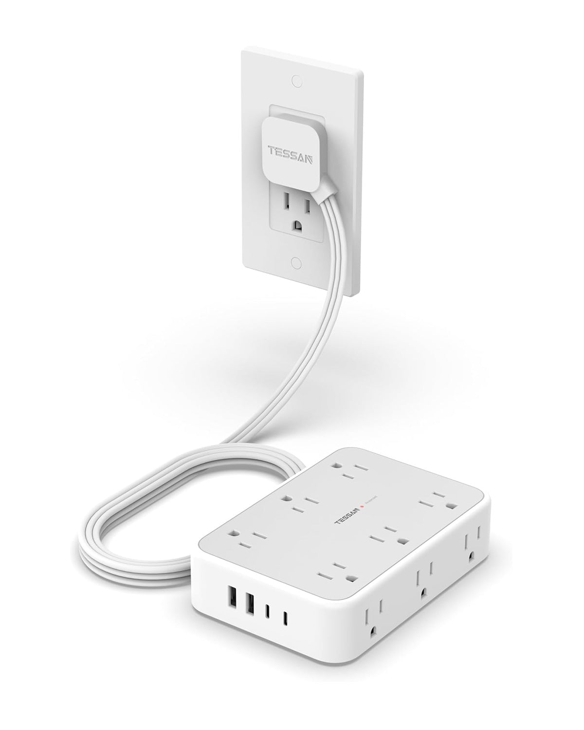 TESSAN 12 Outlet Extender with 4 USB (2 USB-C), Surge Protector Power Strip, 5FT