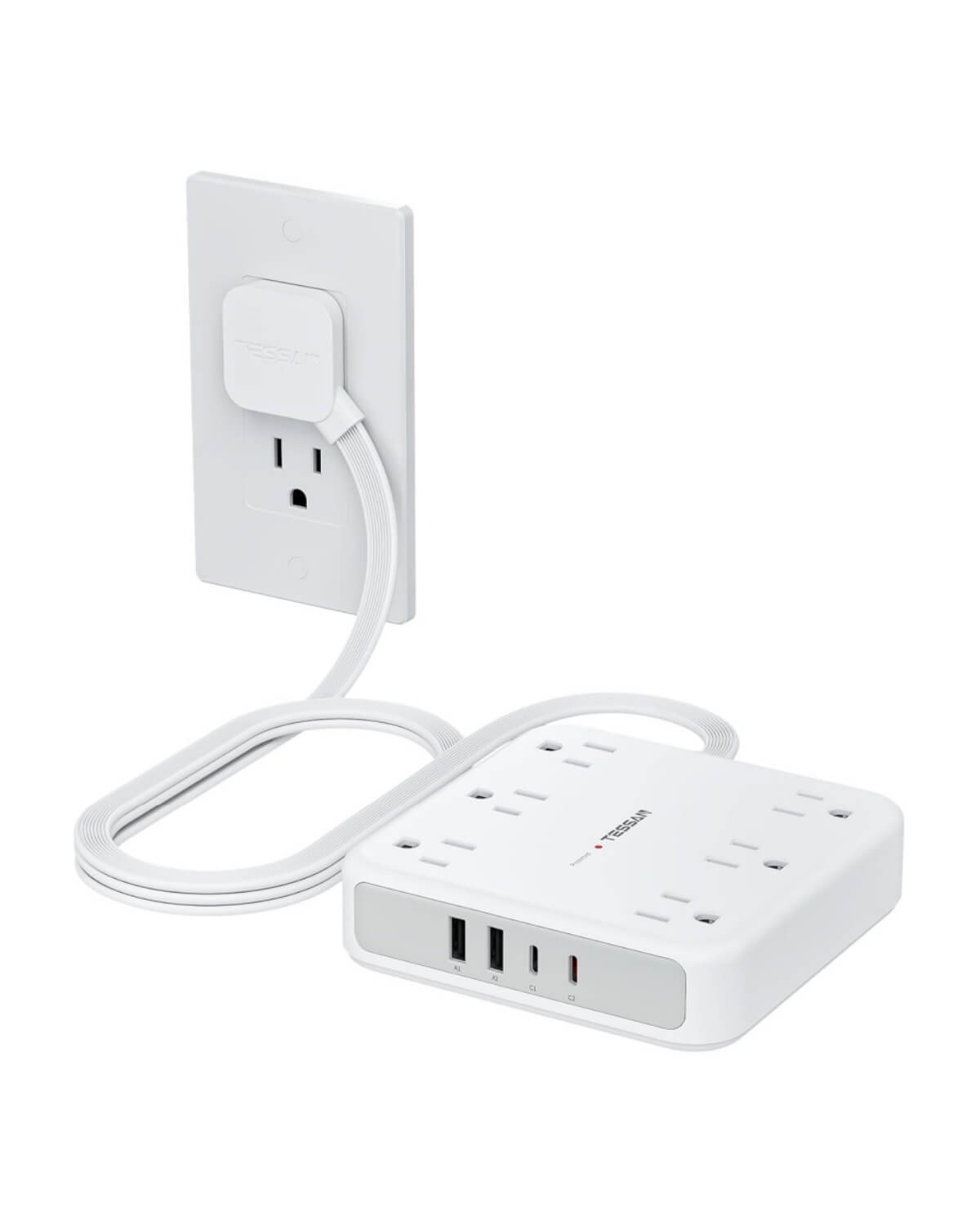 TESSAN Flat Extension Cord Surge Protector Power Strip