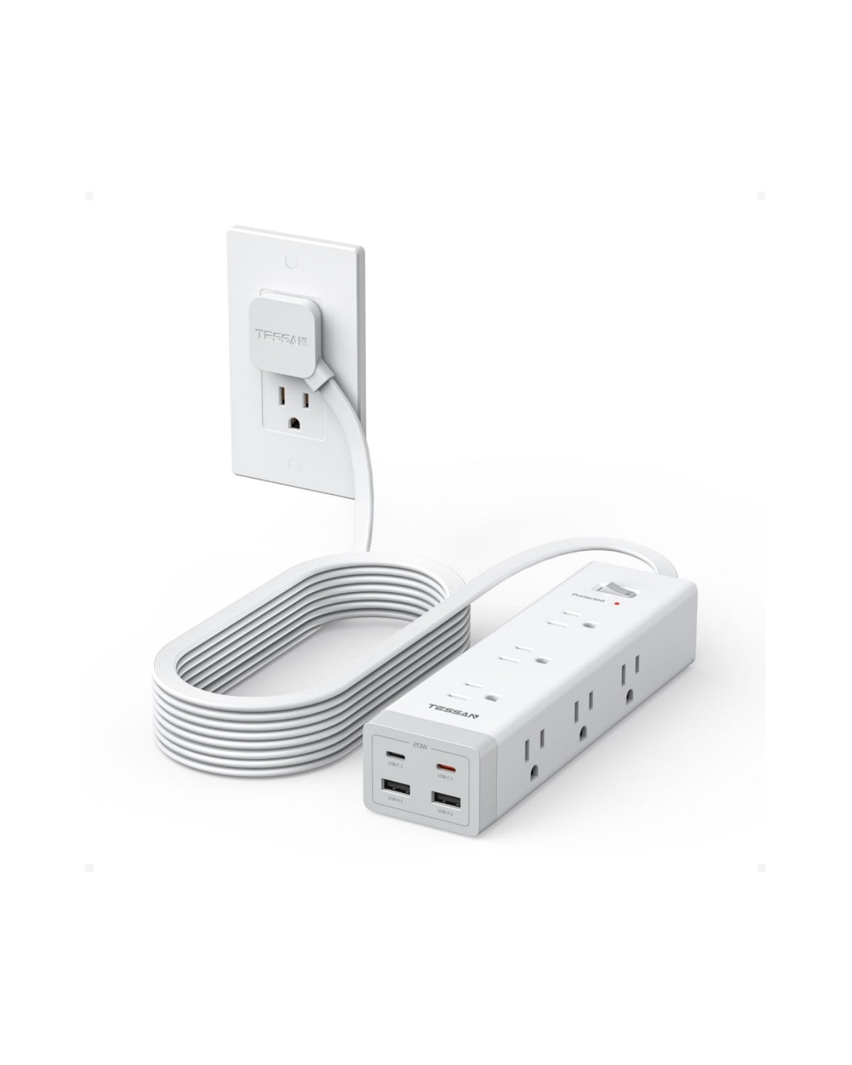 TESSAN 10 FT Surge Protector PD 20W PS09