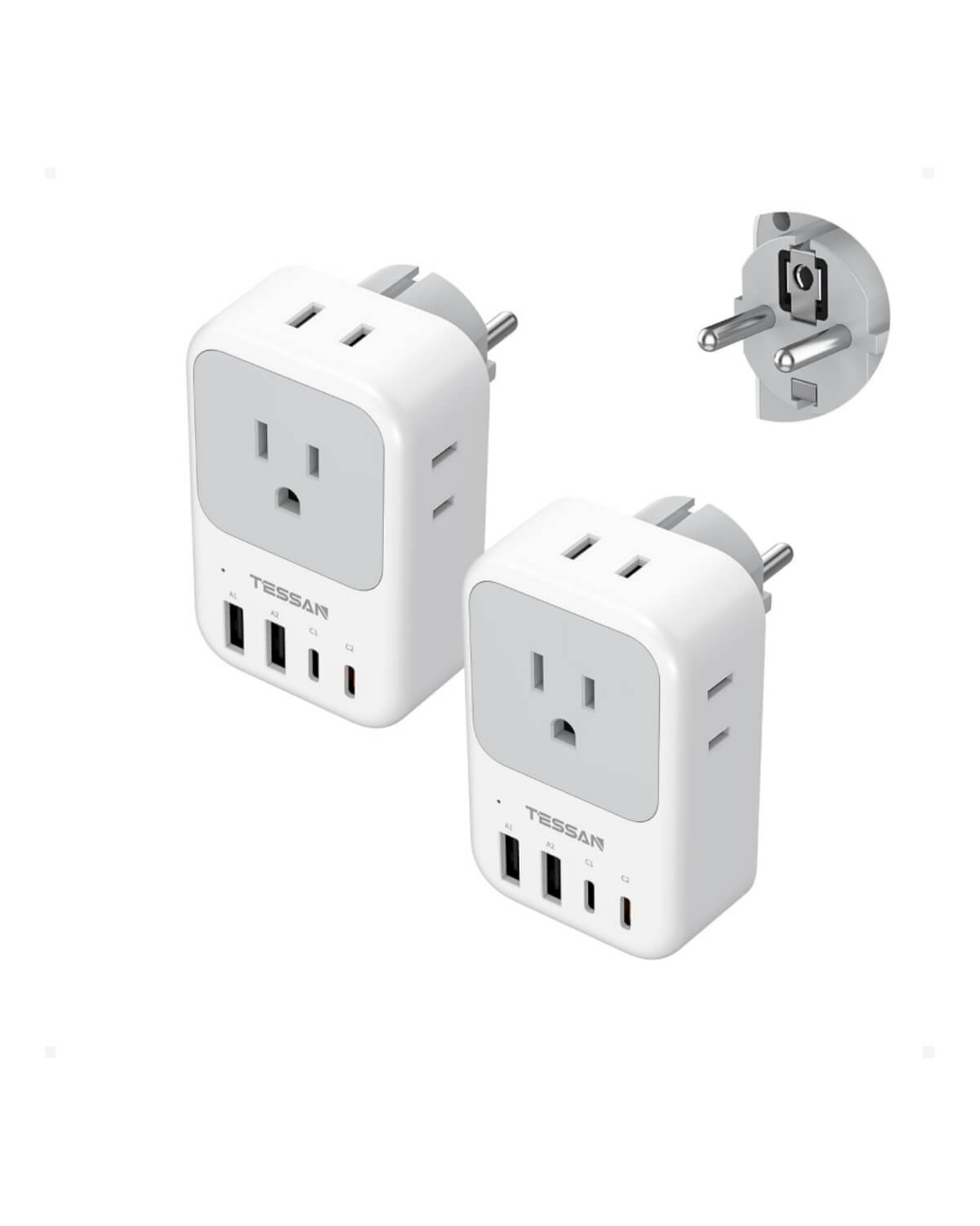 TESSAN Type F Travel Plug Adapter with 20W USB-C Charging