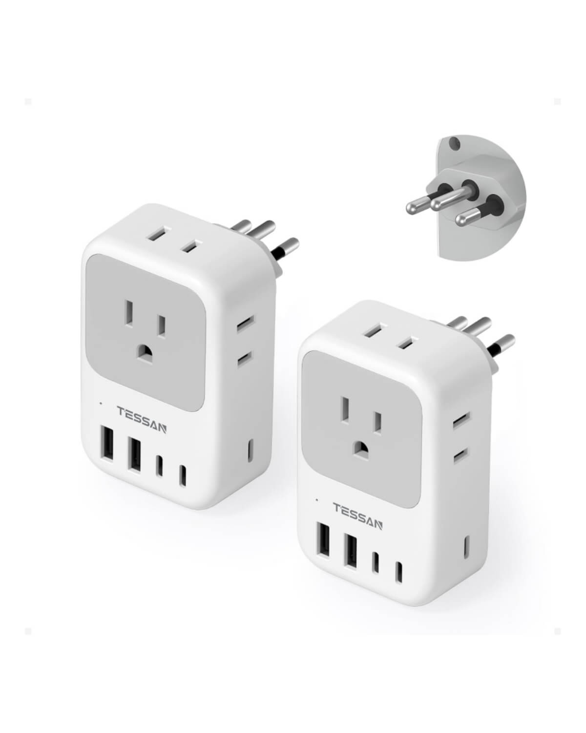 TESSAN US to Brazil Travel Plug with 4 American Outlets 3 USB Charger (1 USB C Port)
