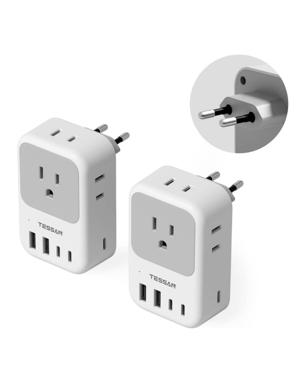 TESSAN Type C Travel Adaptor with 4 Electrical Outlets 3 USB Ports (2 USB C)