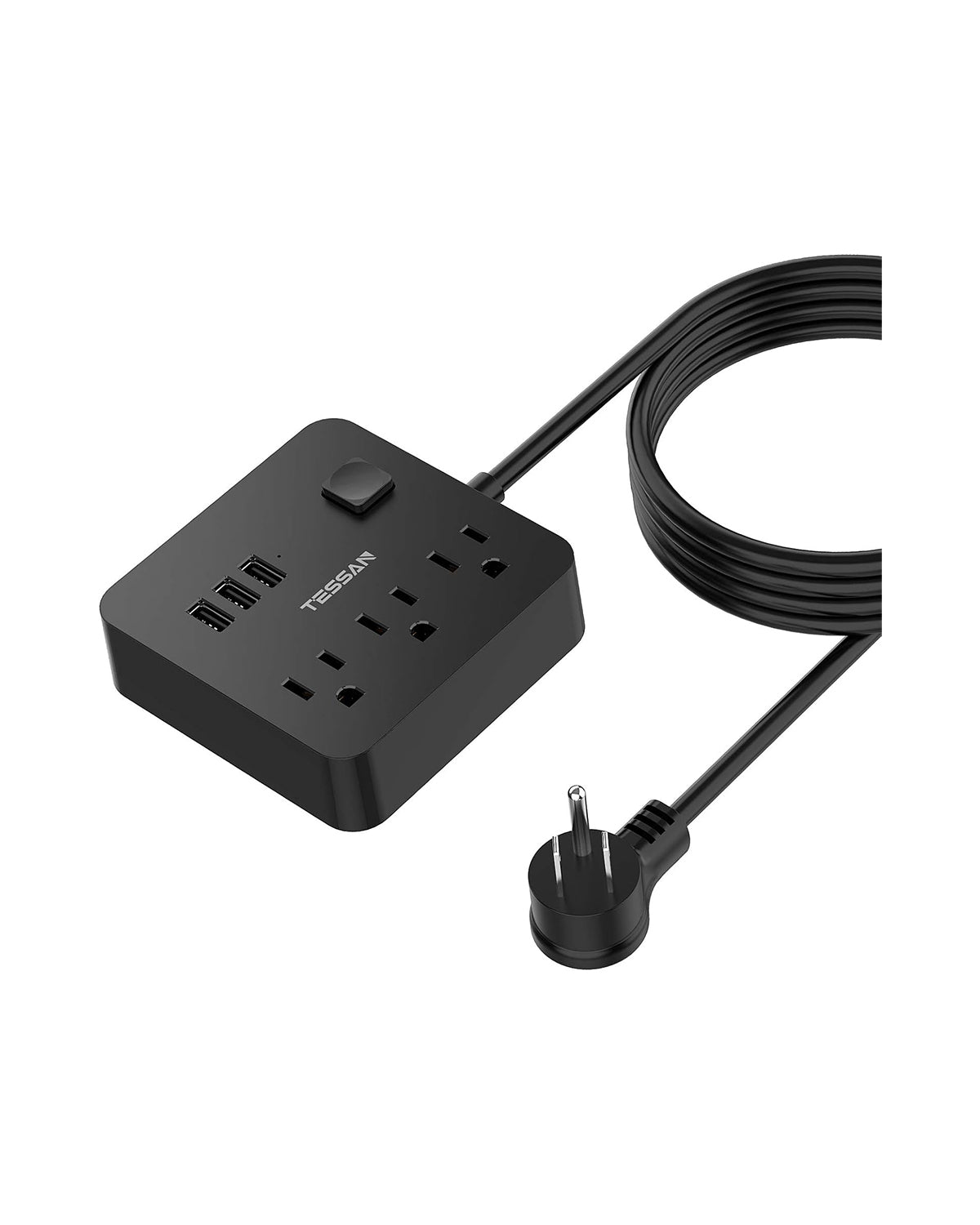 TESSAN 5/10 ft Long Flat Plug Power Strip with 3 AC Outlet Compact Desktop Charging Station 125V 10 A for Home