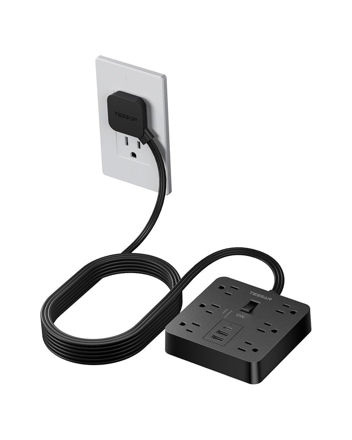 Tessan Flat Plug Surge Protector Power Strip TPM