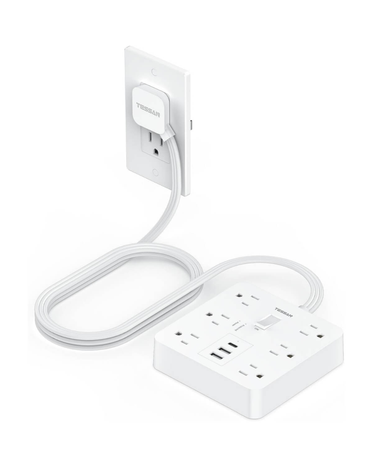 Tessan Flat Plug Surge Protector Power Strip TPM