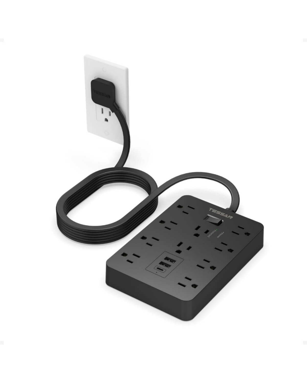 Tessan Flat Plug Surge Protector Power Strip TPM