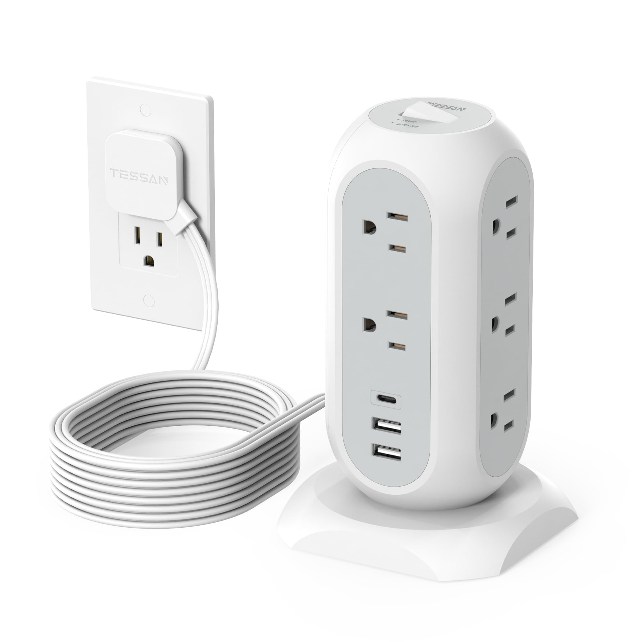 TESSAN 14-in-1 Tower Power Strip with USB-C Fast Charging - cETLus Certified