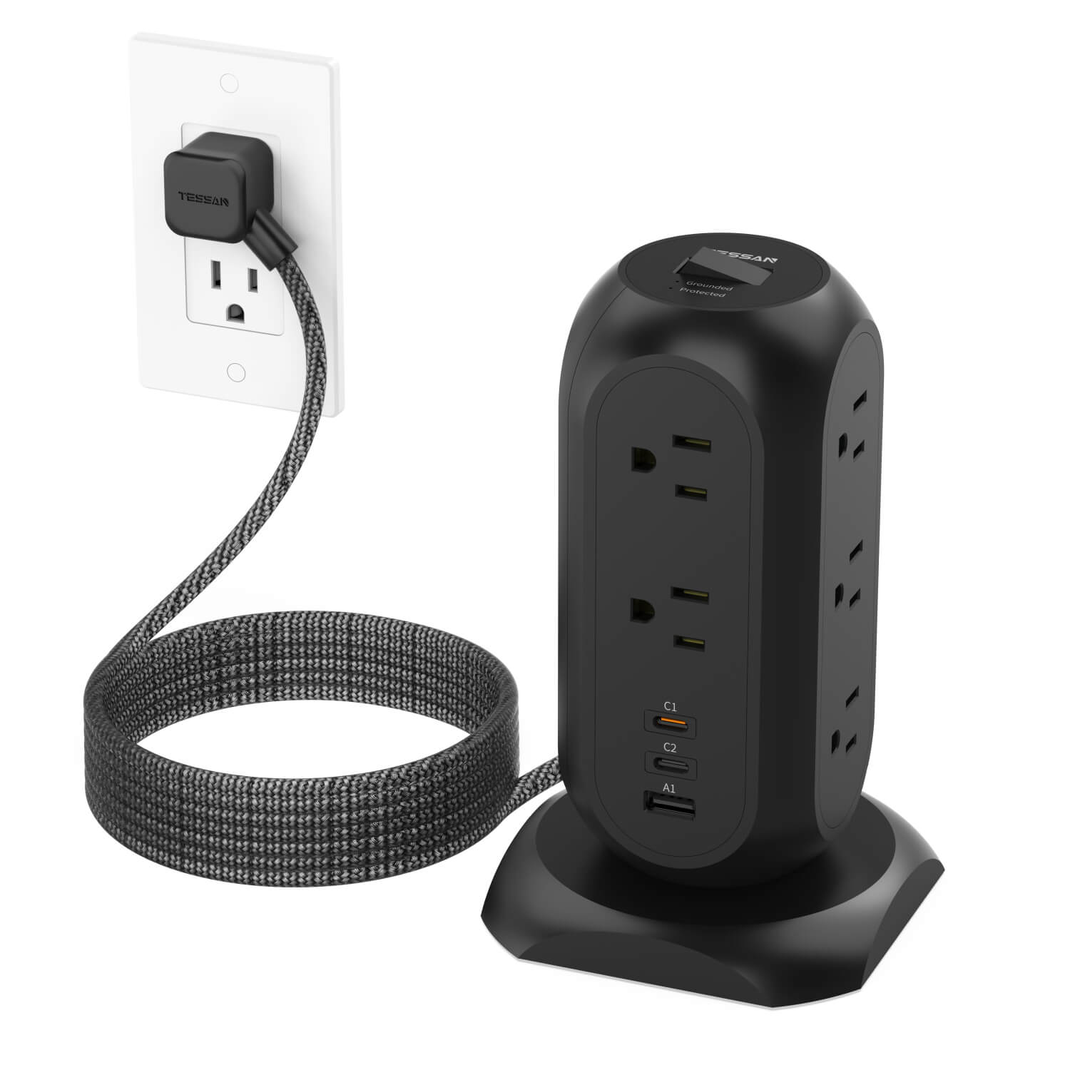 TESSAN 14-in-1 Tower Power Strip with USB-C Fast Charging