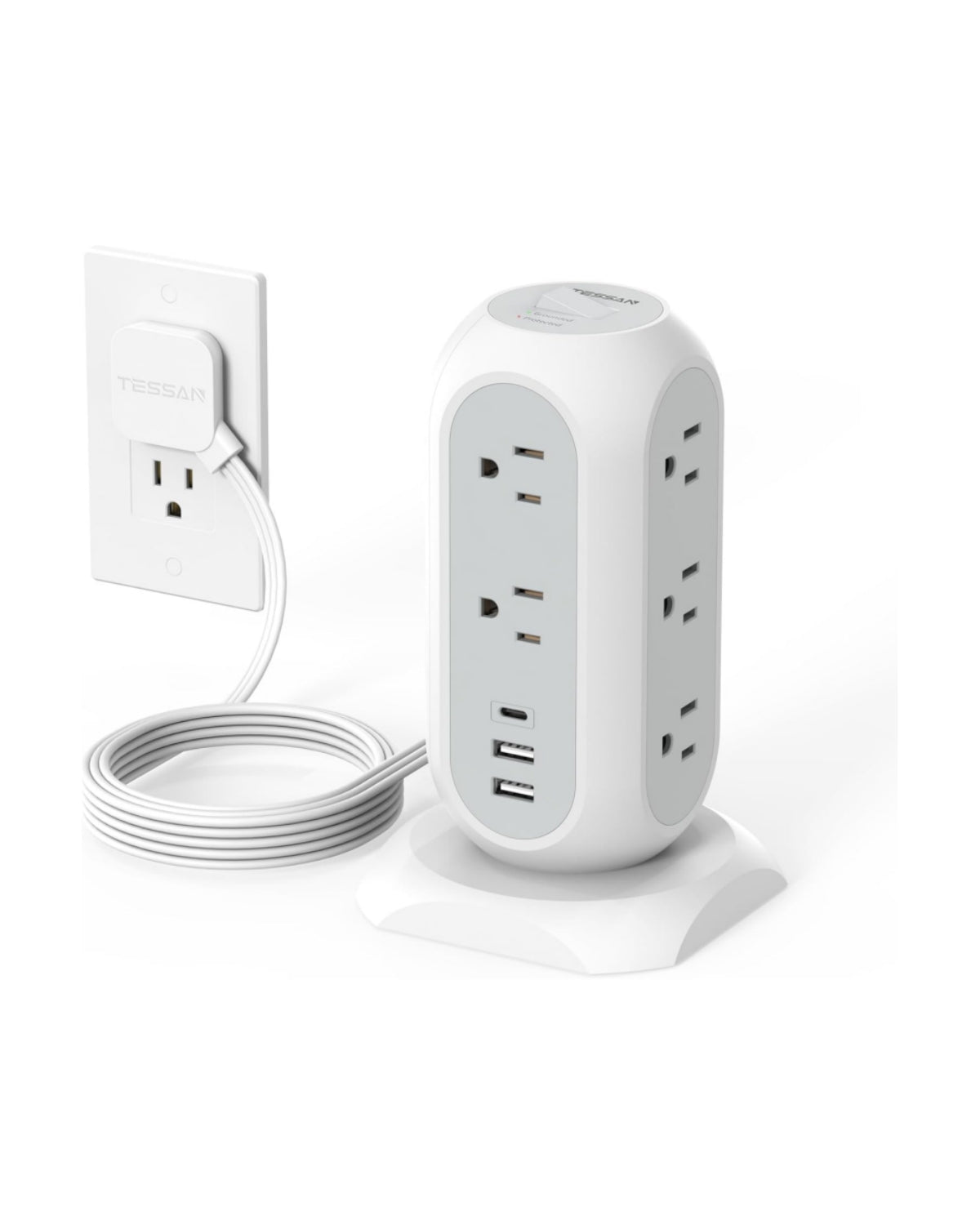 TESSAN Tower Power Strip Flat Plug 6FT with 11 Outlets 3 USB (1 USB C)