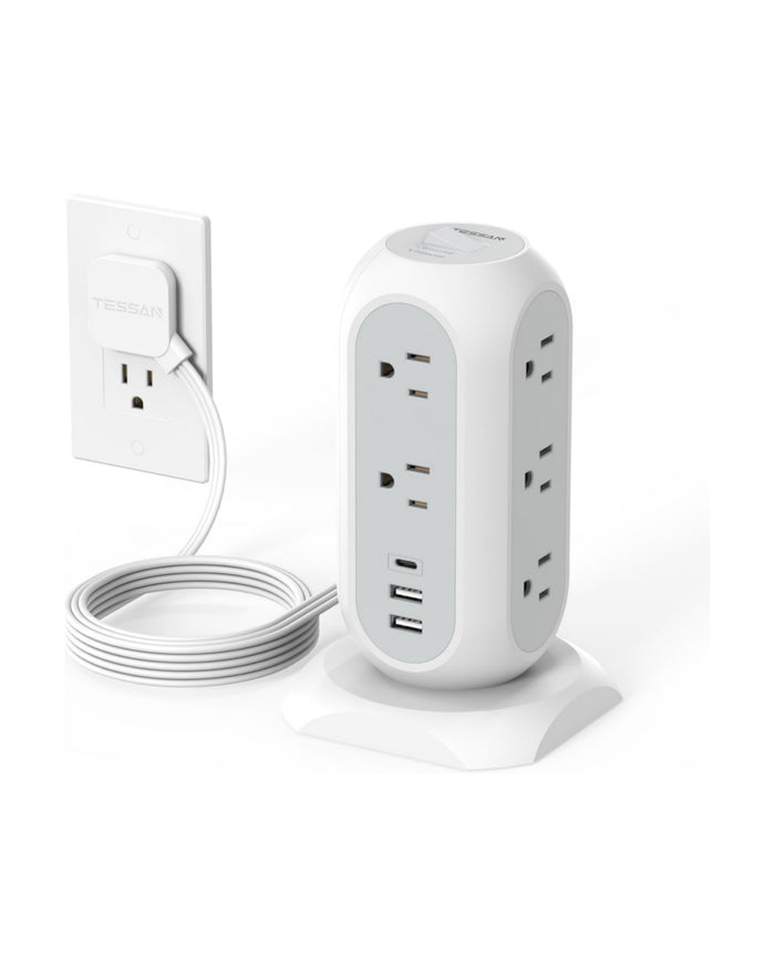 TESSAN Tower Power Strip Flat Plug TPS02