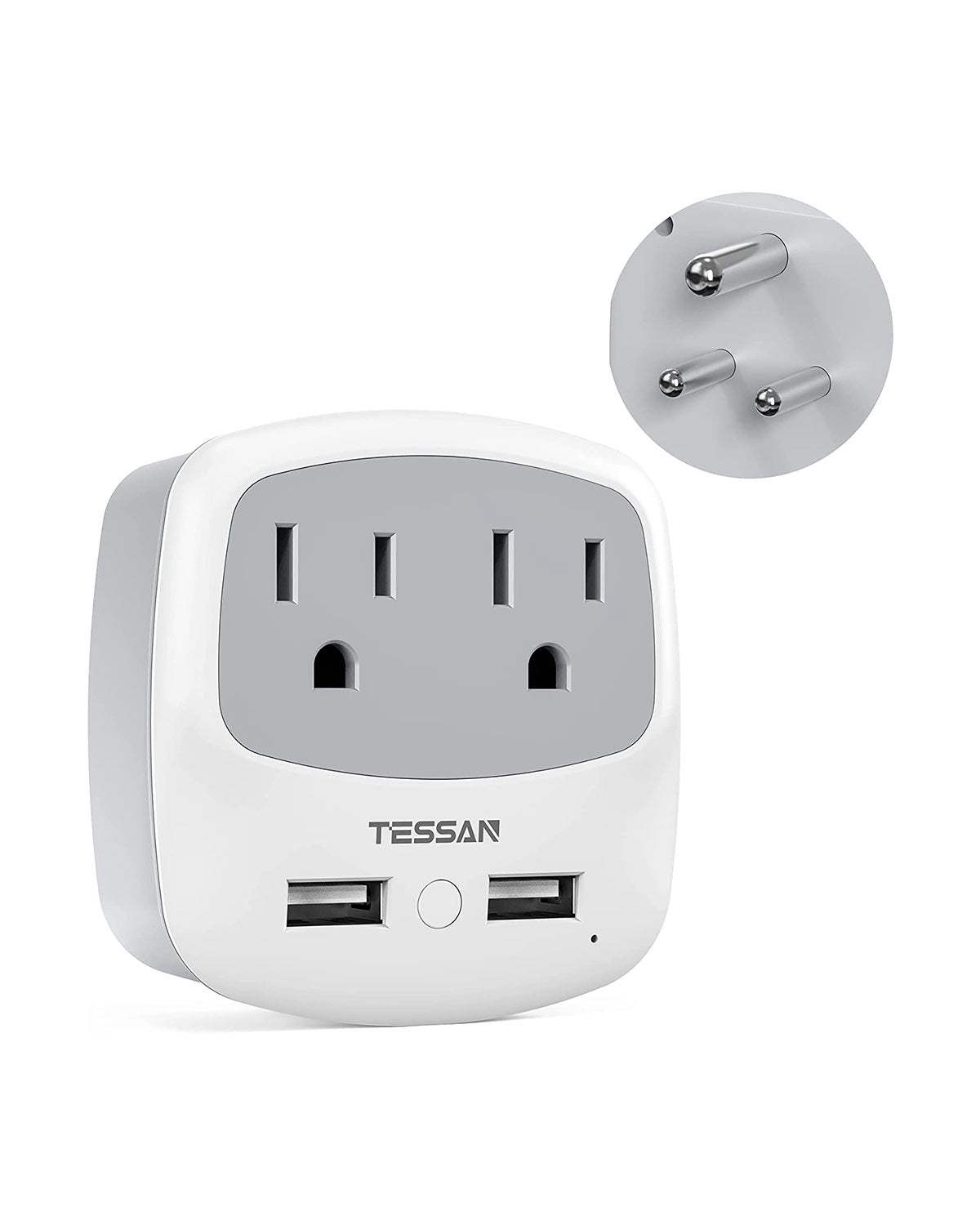 TESSAN US to India Plug Adapter with 2 USB Charger Ports 2 American Outlets