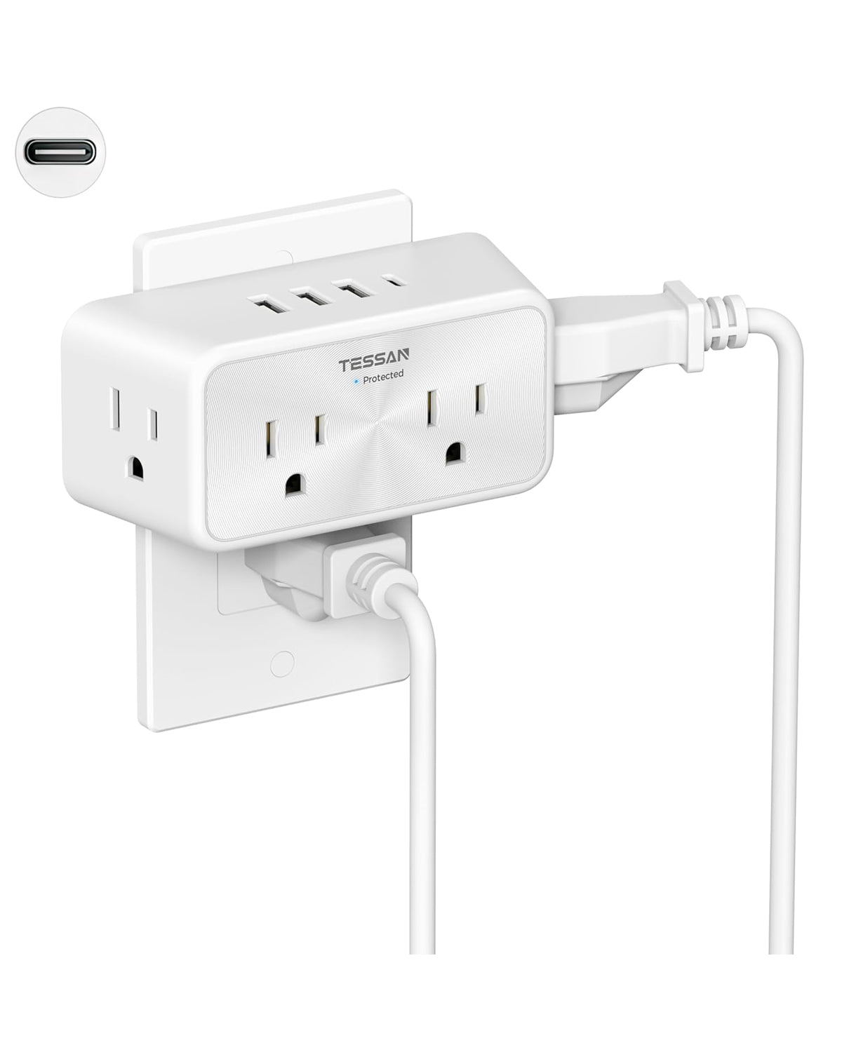 TESSAN Wall Surge Protector with 4 Electrical 3 Prong Outlet Splitter (1 USB C)