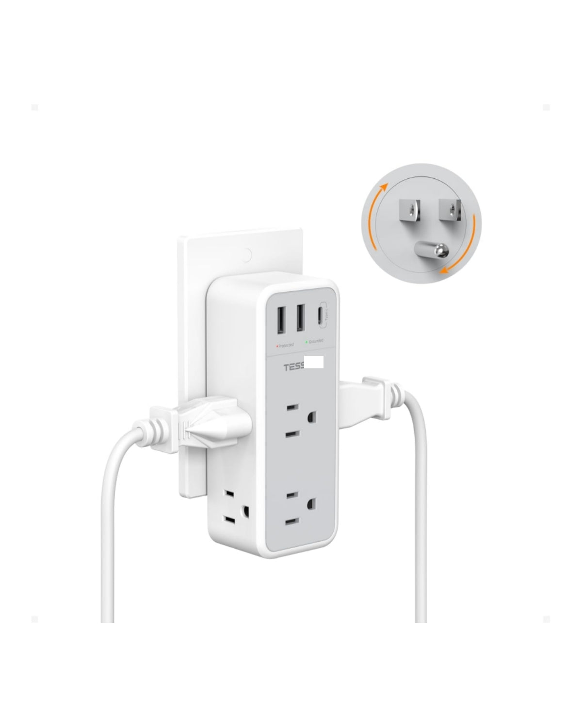 TESSAN Multi Plug Wall Outlet Splitter (360 Rotating Plug) WS04