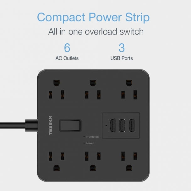 Office Accessories Surge Protector Power Strip 15 FT Extension Cord With 6 Outlets 3 USB Ports