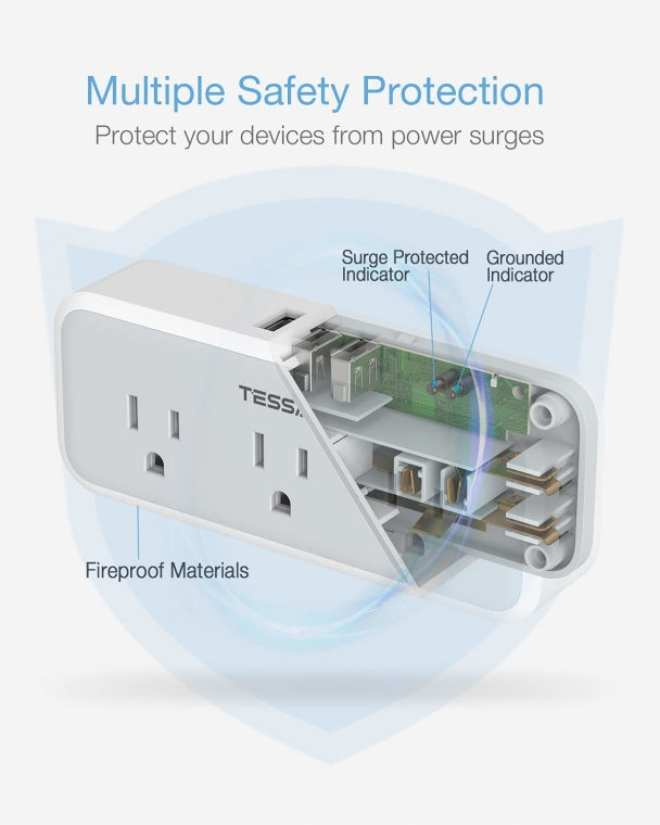 Surge Protector Multi Plug Outlet With 5 Electrical Outlet Extender 3 USB Wall Charger