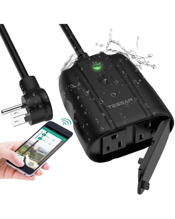 Outdoor Waterproof WiFi Smart Plug Outlet Timer Extension Cord With Switch For Lights