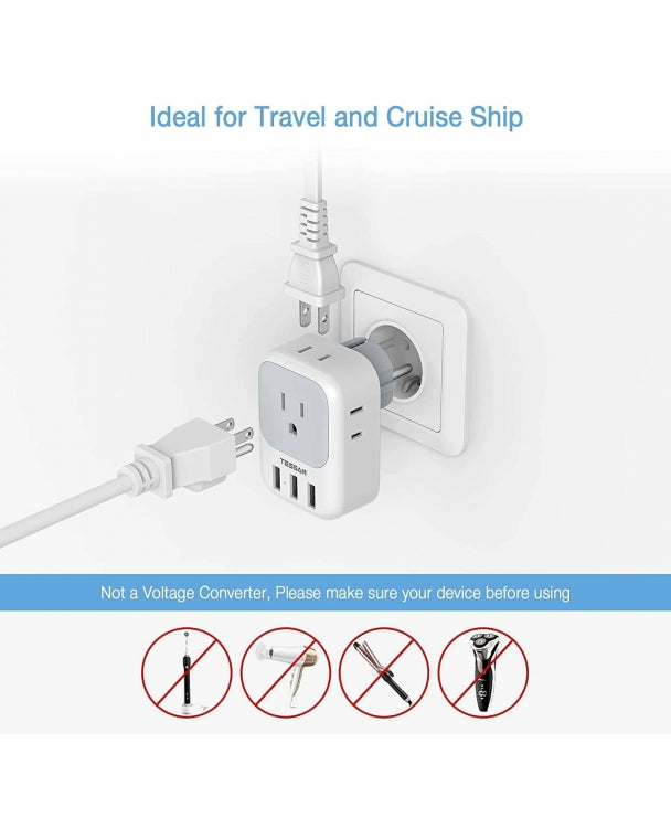 US To Europe Travel Plug Adapter With 3 USB Ports