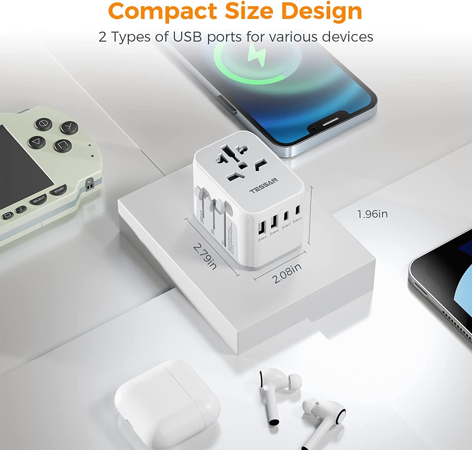 Universal Travel Adapter with 2 USB C and 2 USB A Ports (Fast Charging PD 17W)