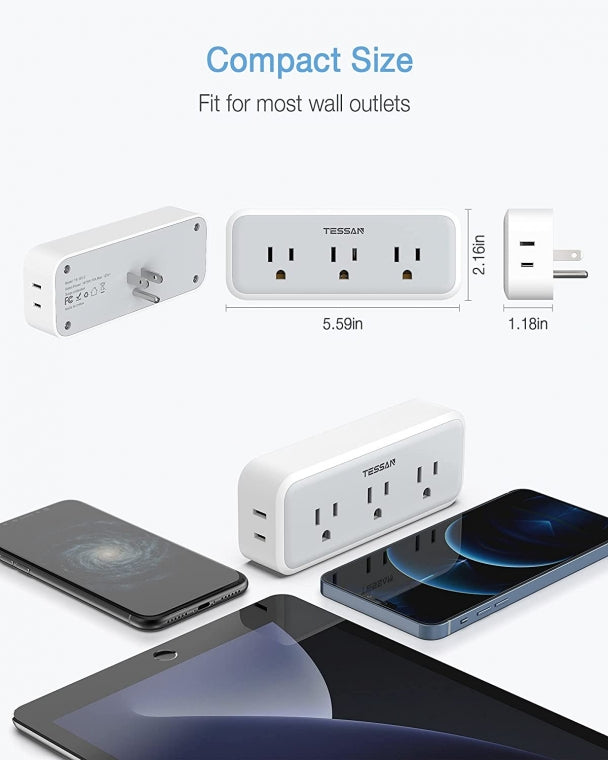 Travel Surge Protector Multi Plug Outlet Extender With 5 Electrical Outlet Expander