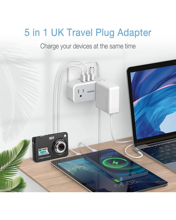 US To UK/HK/Saudi Arabia Travel Adapter With 2 Outlet 3 USB Charger