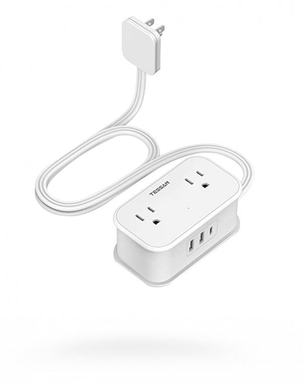 Travel Flat Plug Power Strip 3 FT Extension Cord Flat Plug With 4 Outlets 3 USB Ports(1 USB C Port)