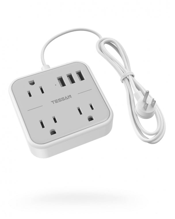 Dorm Essentials Power Strip 5 FT Extension Cord Flat Plug With 3 Outlets 3 USB Ports
