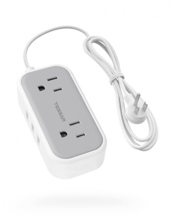 Travel Small Power Strip 5 FT Flat Plug With 2 Outlets 3 USB Ports