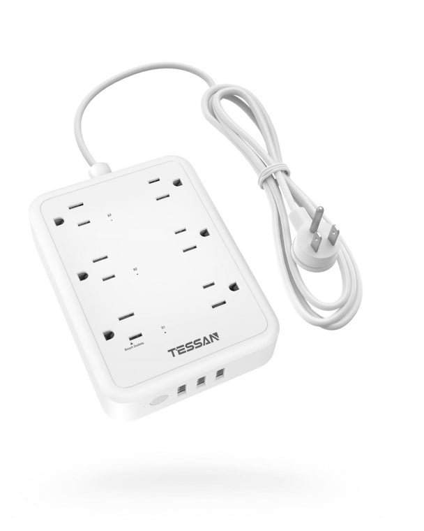 TESSAN WiFi Flat Plug Strip with 3 Smart Outlets and 3 USB Ports, 6 Feet Extension Cord