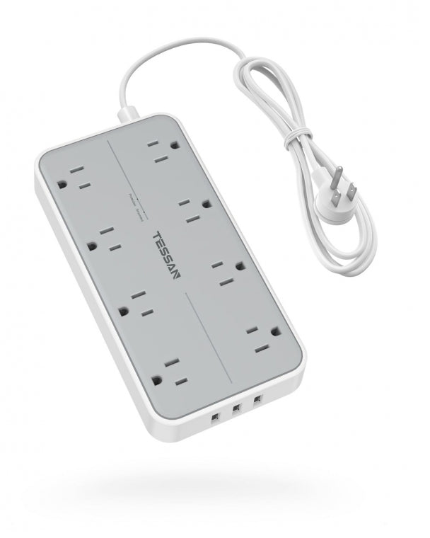 Surge Protector Power Strip 6 FT Extension Cord Flat Plug With 8 Outlets 3 USB Ports