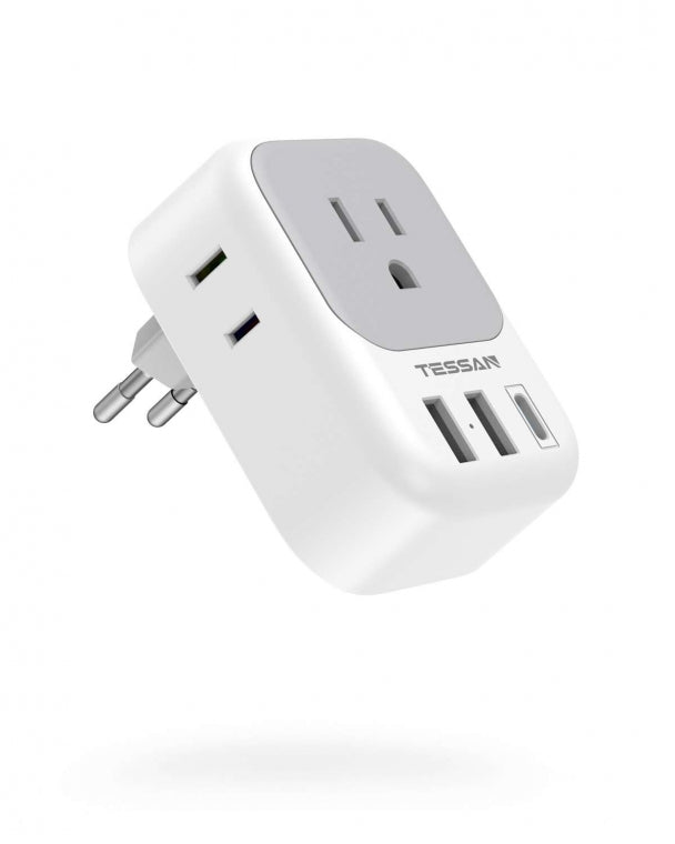 US To European Travel Adapter With 3 USB Ports (Fast Charging PD 15W)