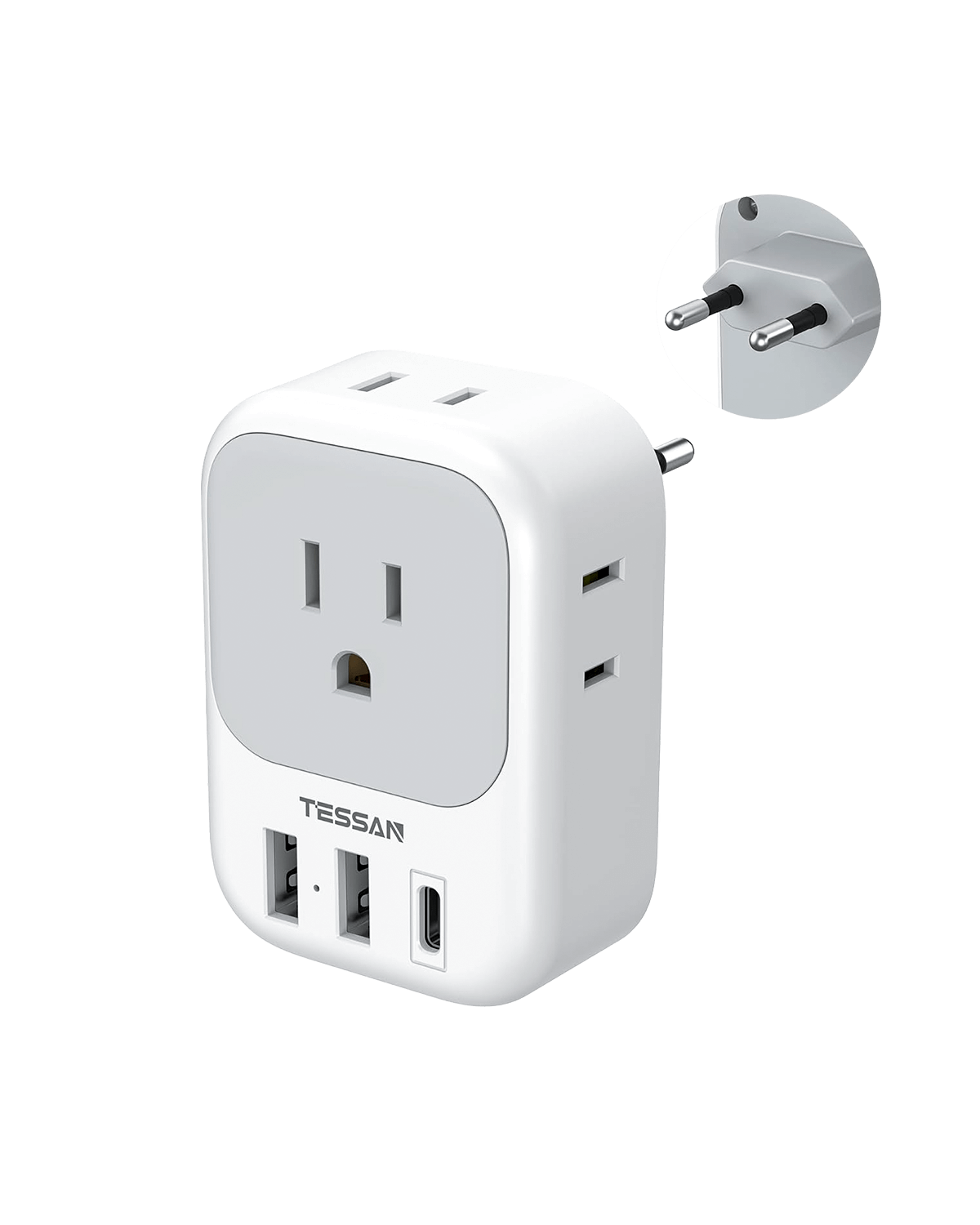 US To European Travel Adapter With 3 USB Ports (Fast Charging PD 15W)