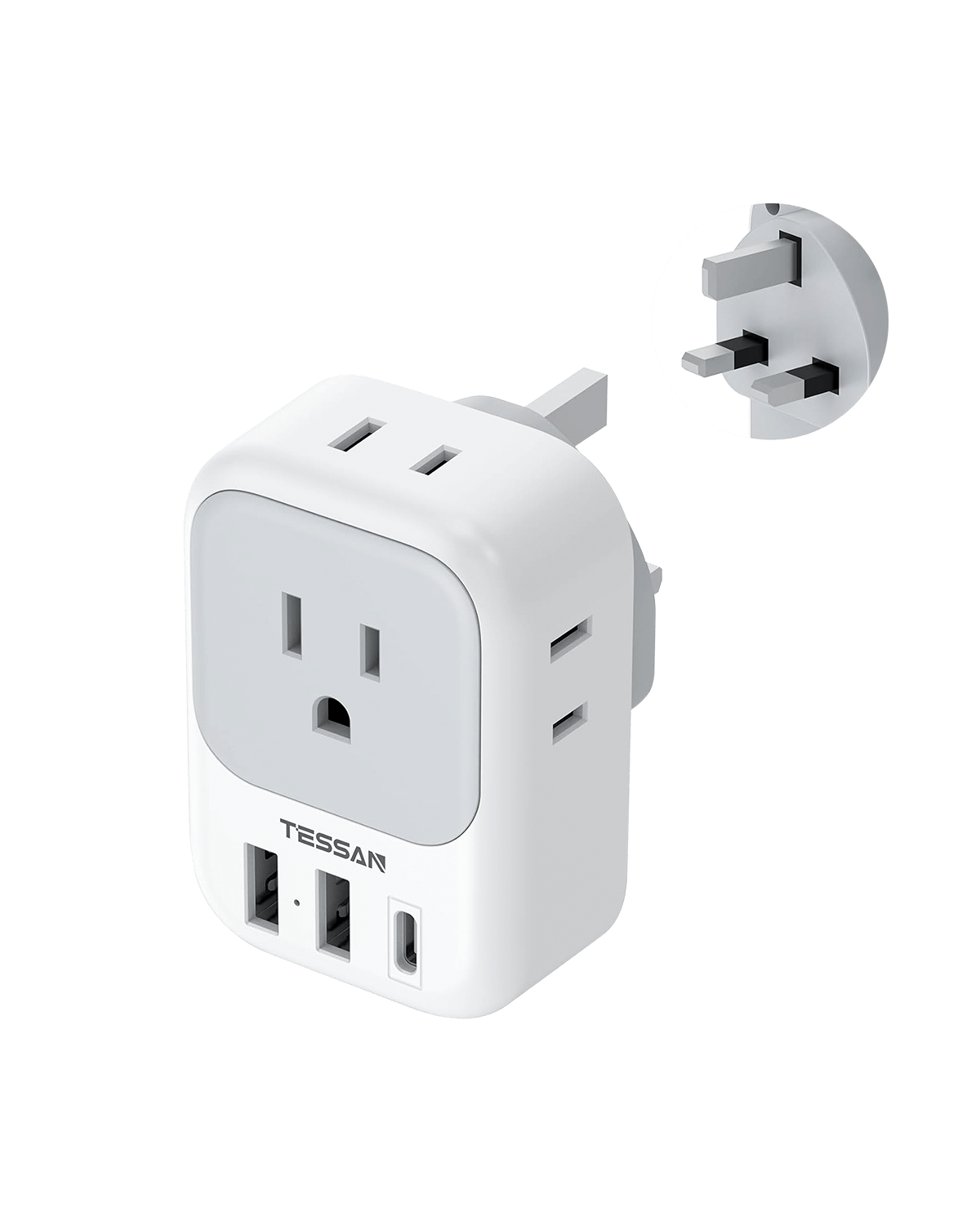US To UK/HK/Saudi Arabia Travel Adapter With 4 Outlets 3 USB Ports (Fast Charging PD 15W)